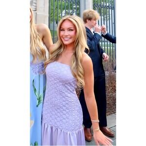 Arianne Elmy Designer‎ Lavender Smocked Strapless Midi Dress Purple Drop Waist S